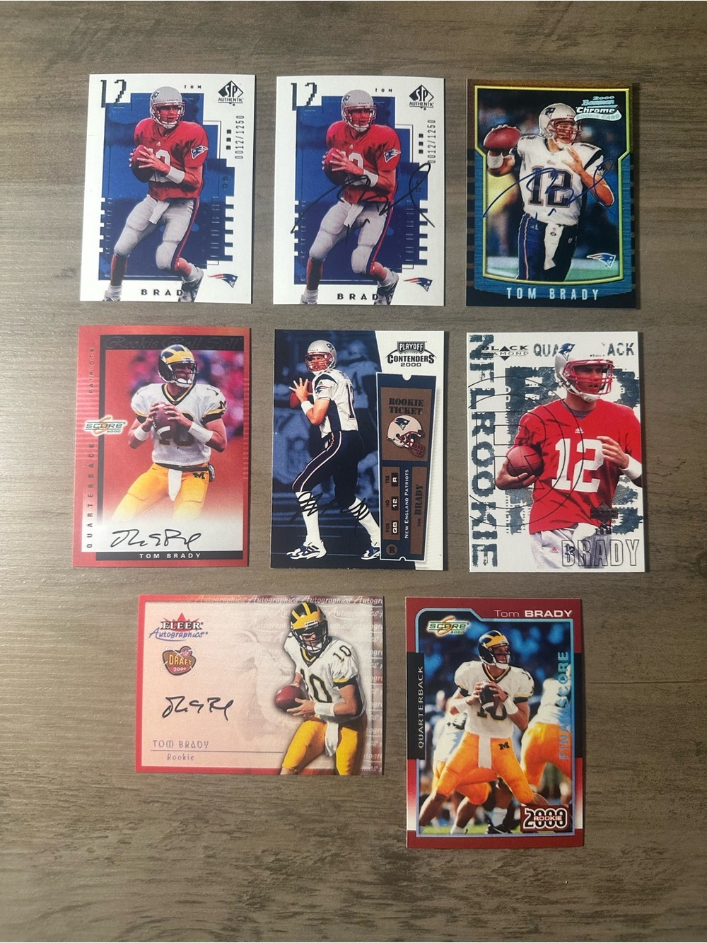 Tom Brady Rookie Lot of (8) Signed 2000 Upper Deck Novelty Cards. Patriots.